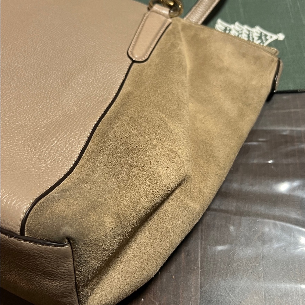 COACH Exotic Trim Suede Ava Tote Bag In Stone - Picture 11 of 17